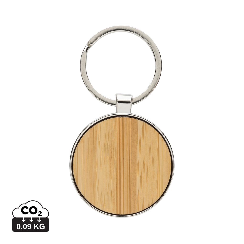 Porte-clés rond personnalisable zinc recyclé et bambou argent et marron